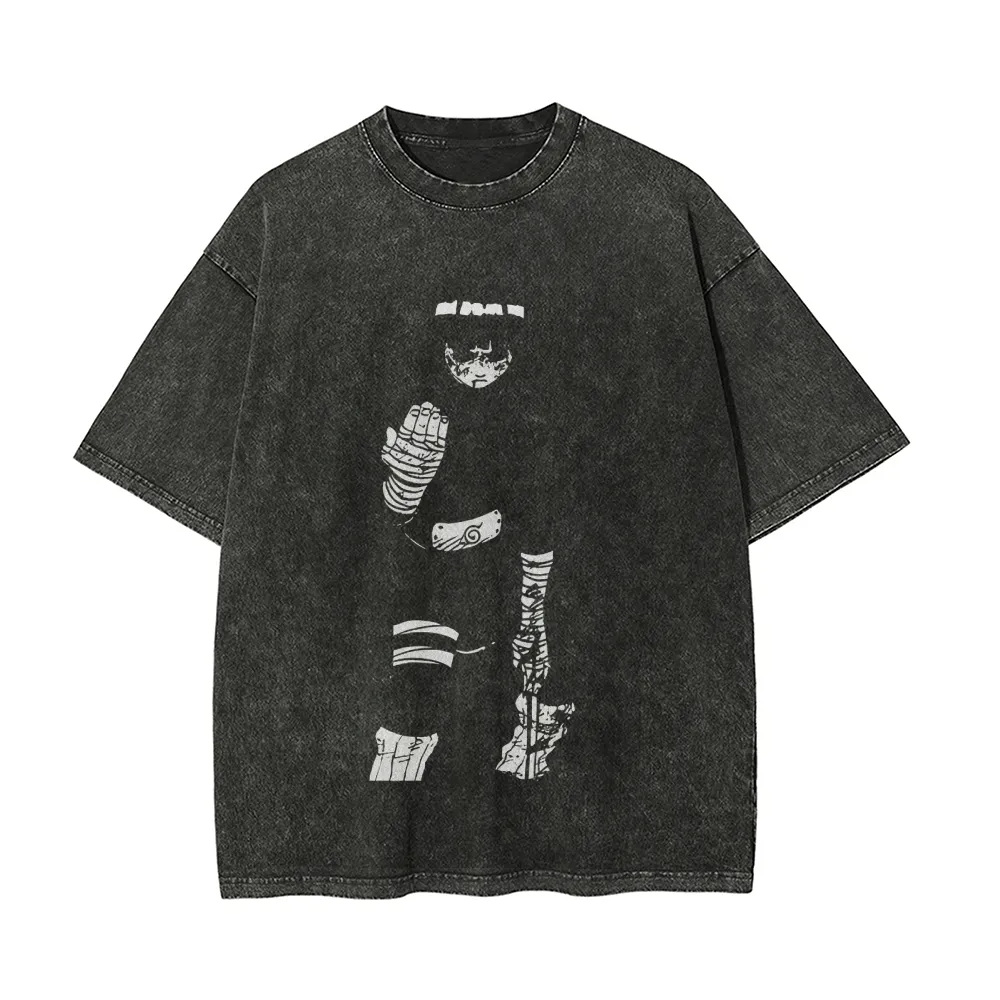 Acid Wash Vintage Graphic T Shirt - Kaos Naruto Rock Lee Eight Gates