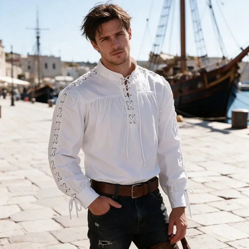 Medieval Gothic Lace Up Pirate Shirt - Kemeja Bajak Laut Abad Pertengahan untuk