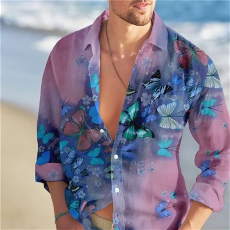 Butterfly Hawaii kemeja motif  - Vintage Hawaiian Floral Shirt ulasan dan harga
